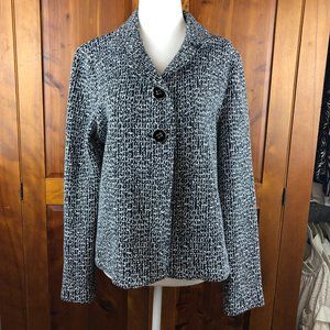 Charter Club Black & White Cotton Blend Tweed Blazer Career Office Minimalist